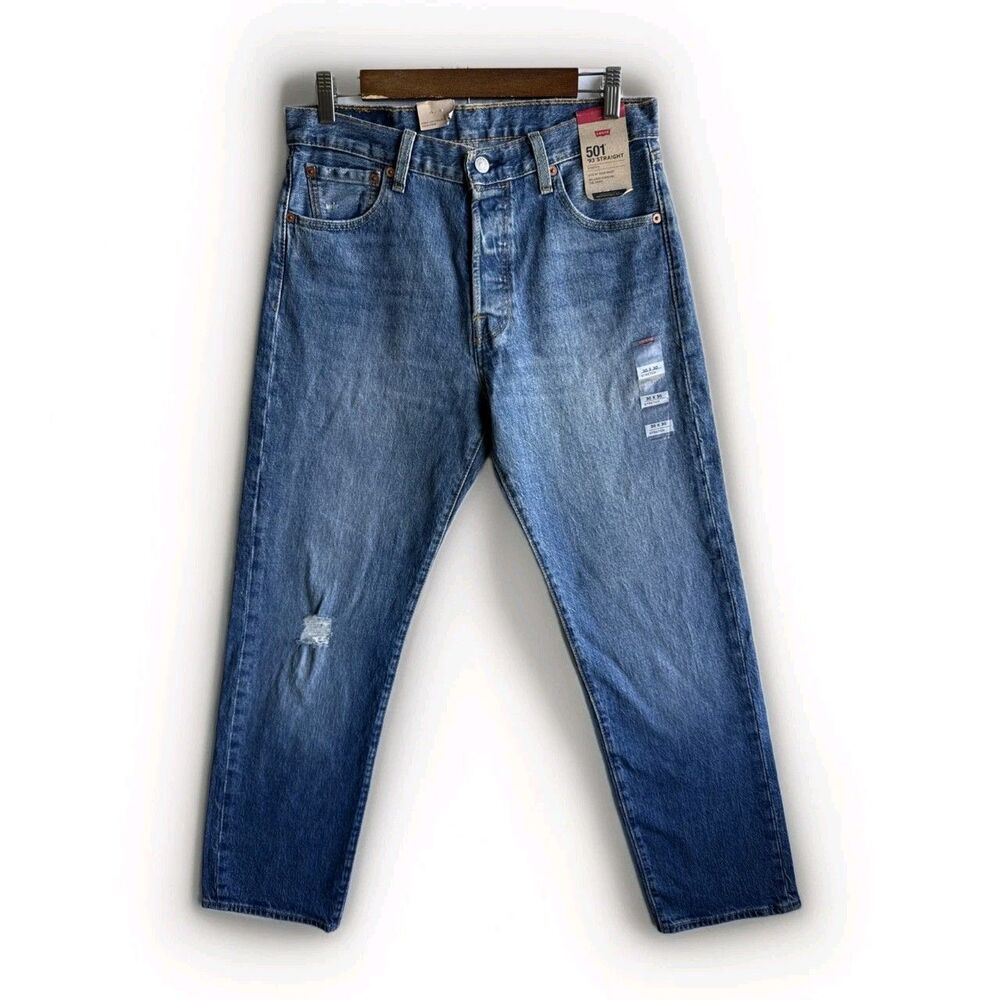 NWT Levi's Premium 501 '93 Straight Stretch Jeans distressed Blue Men's Sz 30x30